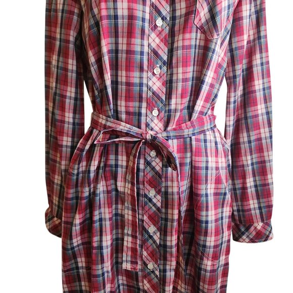 Vintage Lanz 1970s Belted Shirt Dress Western Red White Plaid Print Size 11/12 - Picture 11 of 16
